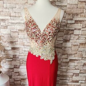 Royal Queen Collection USA Elegant Red Sequin Evening Dress